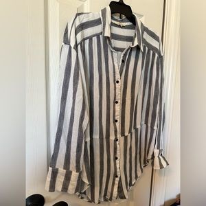 KORI America stripe button down collared blouse size Small